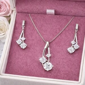 Tocara 925 Sterling Silver Cubic Zirconia Necklace Earrings Set Bridal Wedding